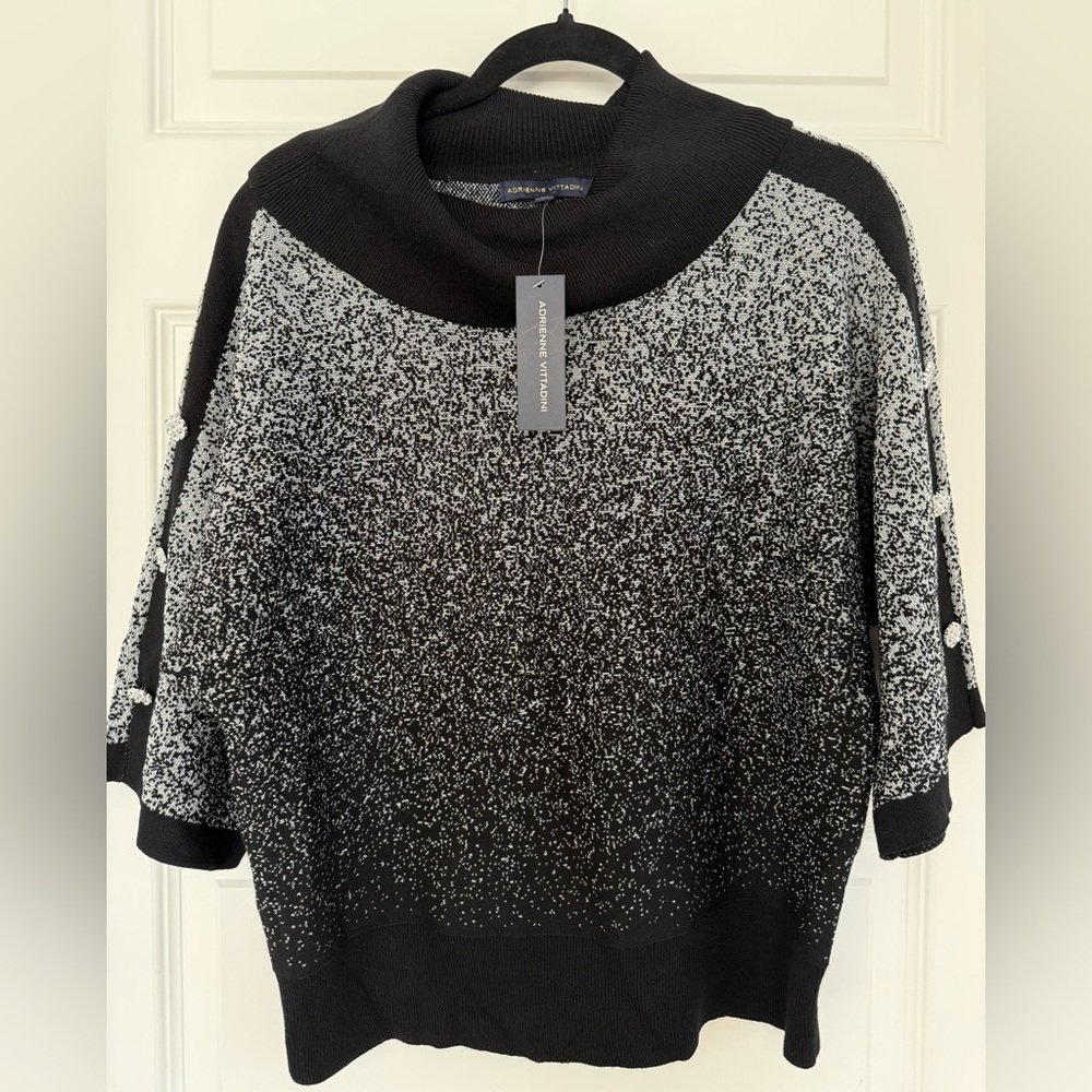 Adrienne Vittadini Black White Knit Top – Cowl Neck – NWT – Women’s Size M